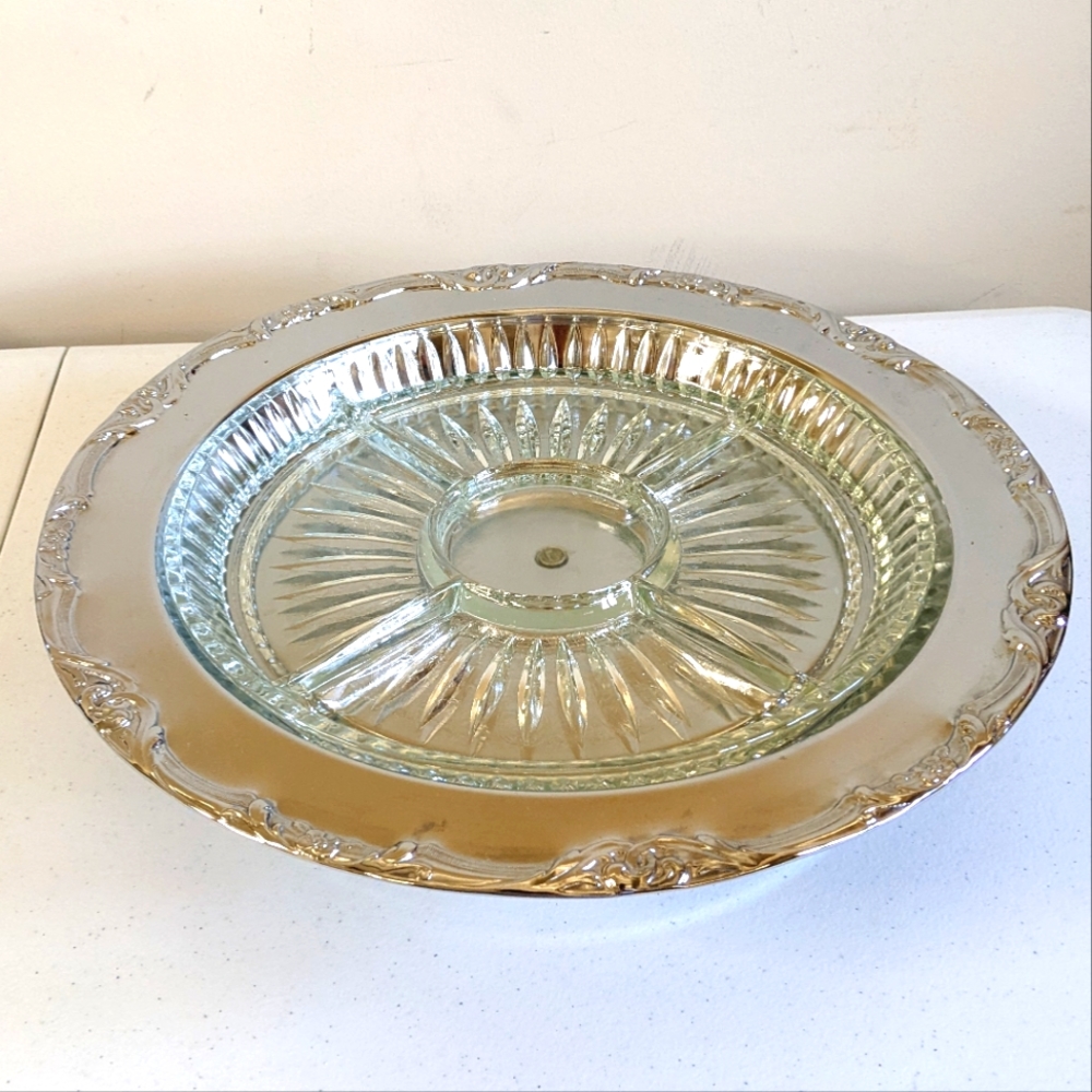 Vintage Silver Plated and Glass Lazy Susan
